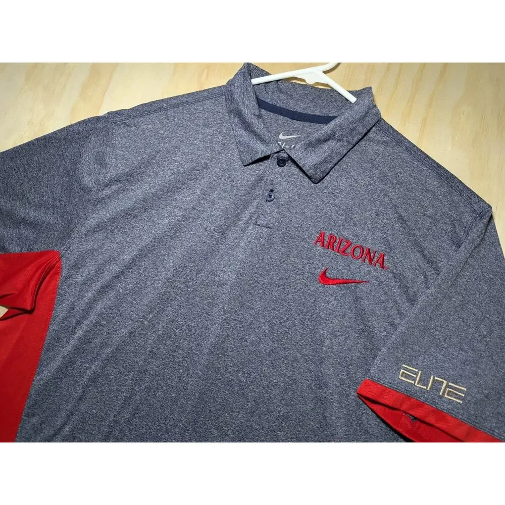 Nike Men's XL Arizona Wildcats Polo Shirt Dri-Fit Elite Heather Grey Red